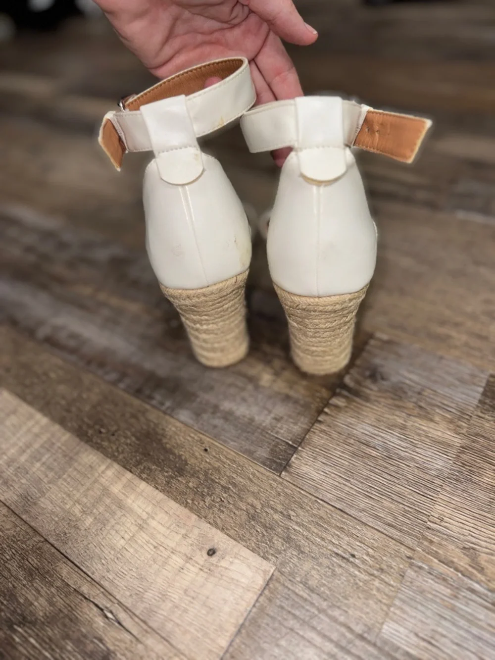 A New Day Lola Espadrille Wedge Sandals Womens Size 8 White Ankle Strap Summer